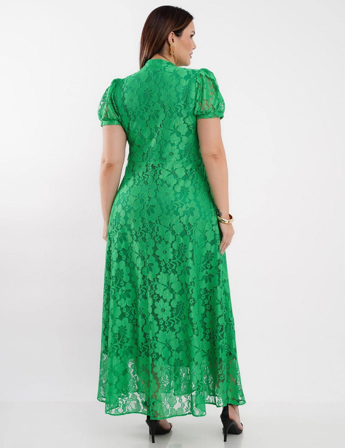 Vestido Longo Renda Com Botões