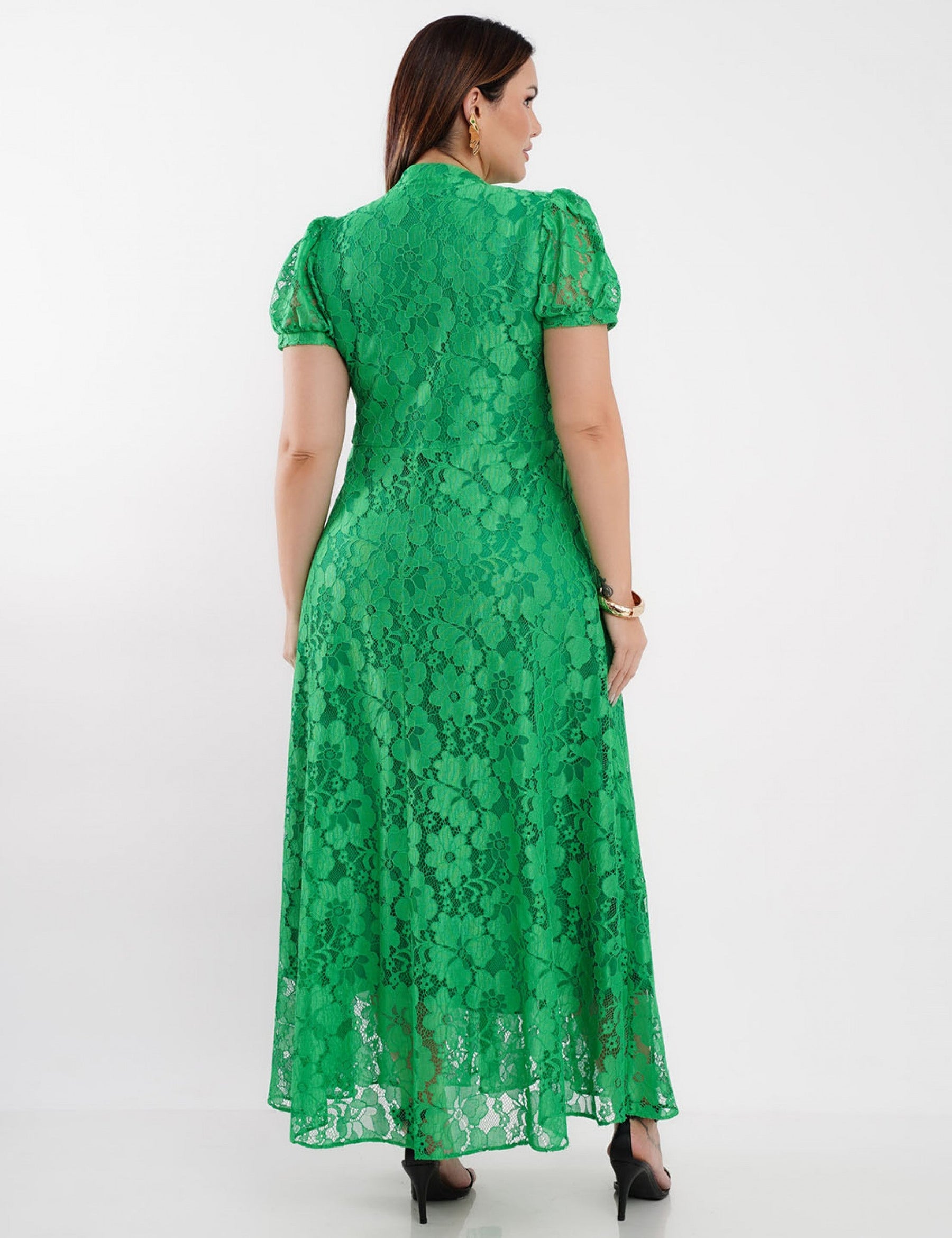 Vestido Longo Renda Com Botões