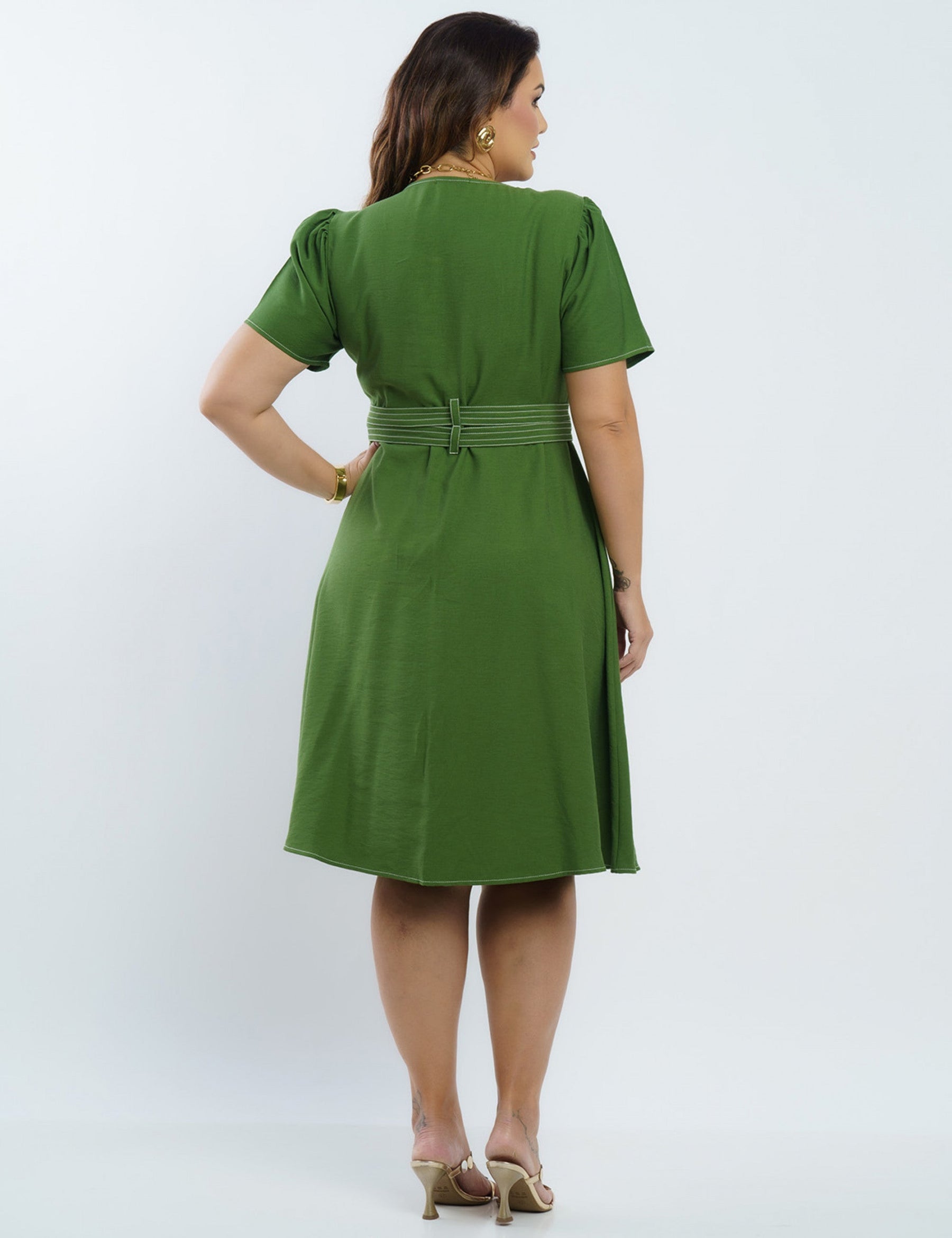 Vestido Curto Viscose Encorpado Com Pesponto