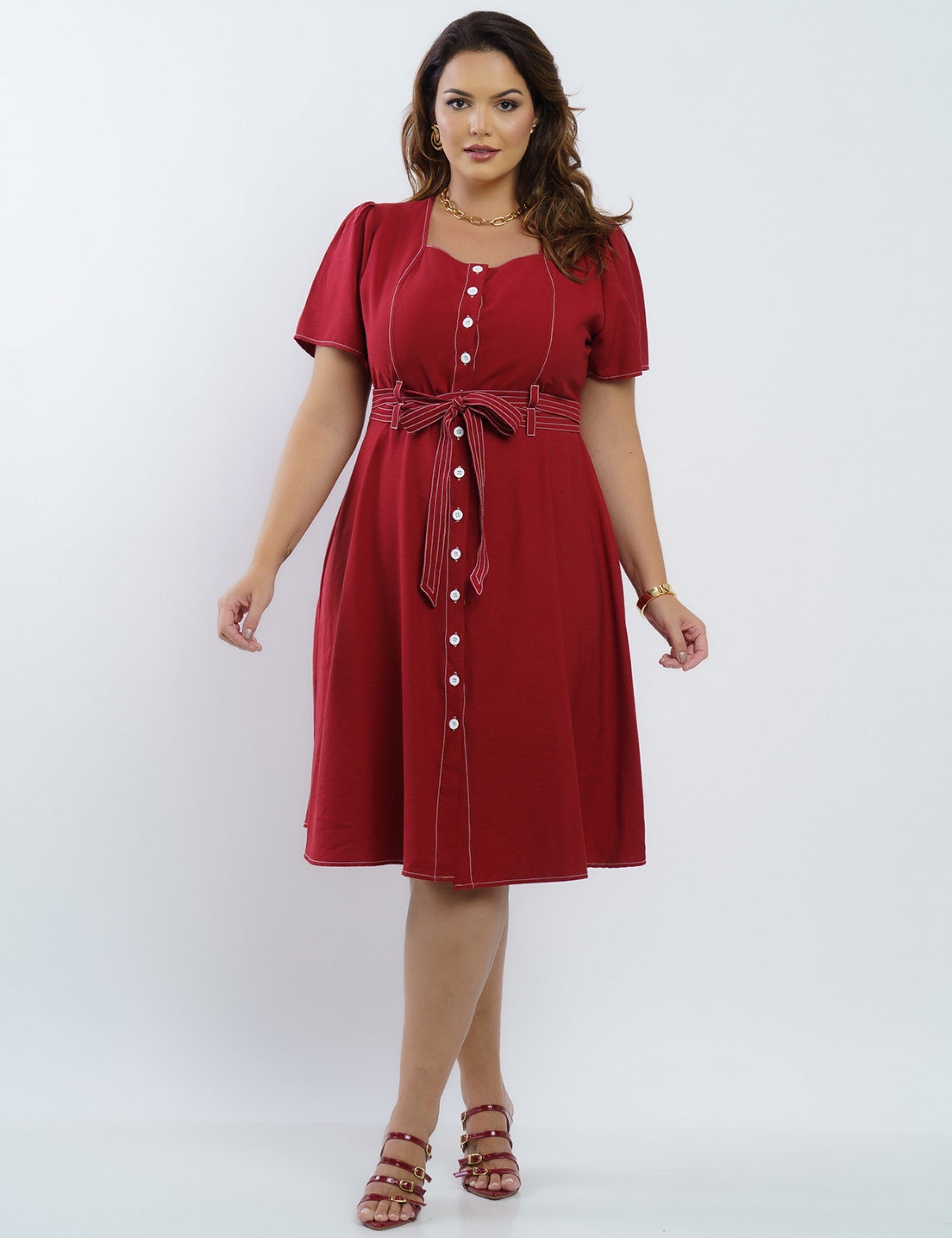 Vestido Curto Viscose Encorpado Com Pesponto