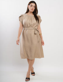 Vestido Curto Linho Misto Com Pesponto