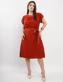 Vestido Curto Linho Misto Com Pesponto