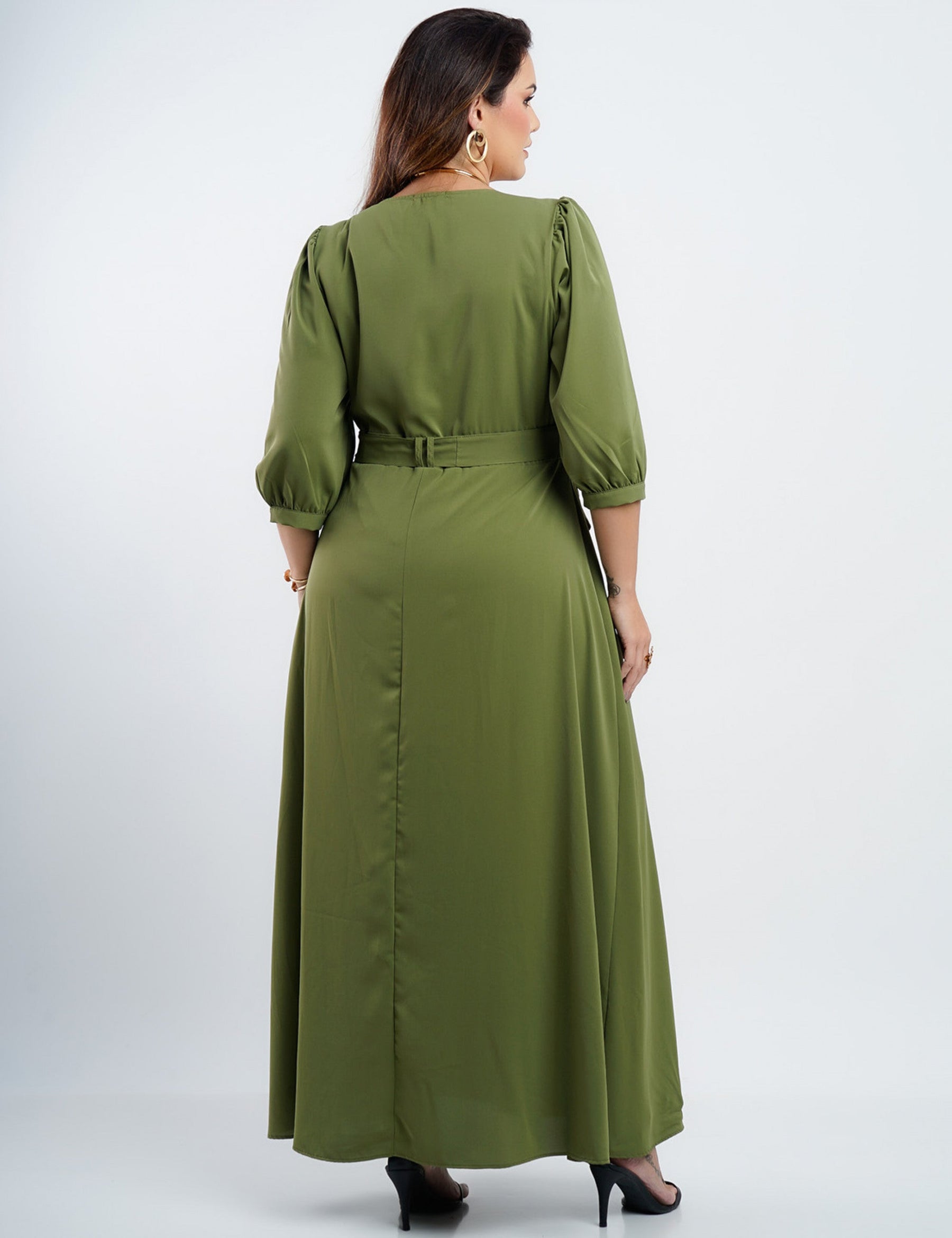 Vestido Longo Crepe Zíper Bolso