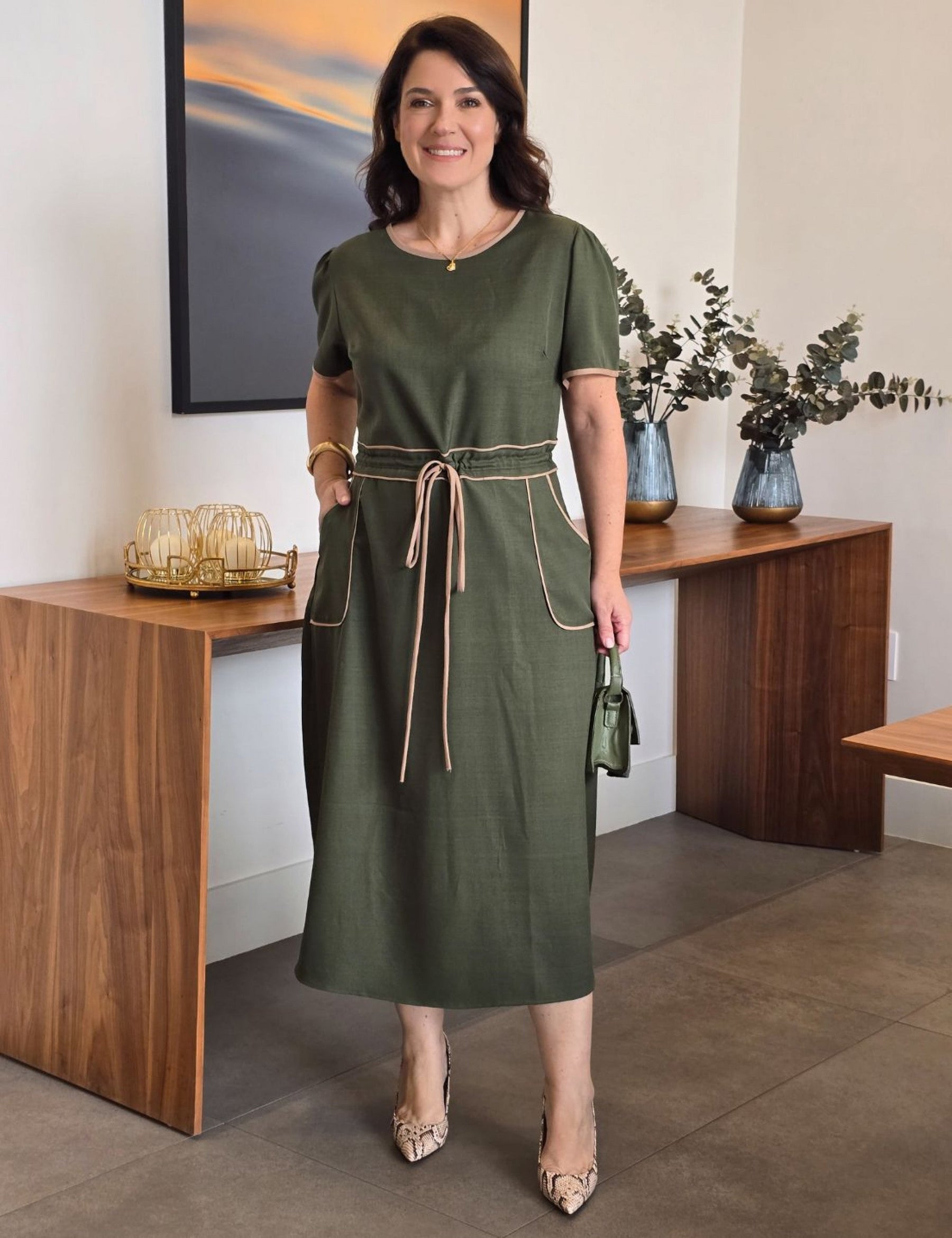 Vestido Midi Alfaiataria Com Vivo