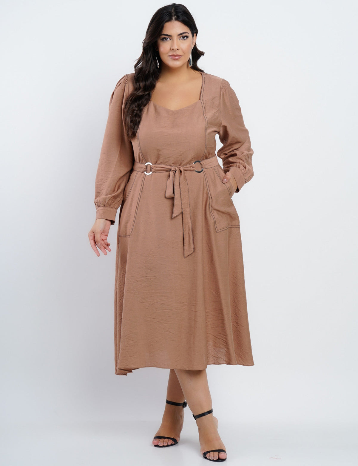 Vestido Midi Crepe Encorpado Com Pesponto