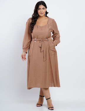 Vestido Midi Crepe Encorpado Com Pesponto