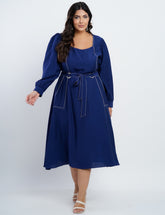 Vestido Midi Crepe Encorpado Com Pesponto