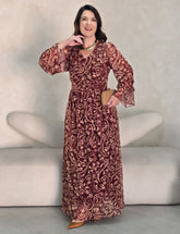 Vestido Longo Tule Com Babado Manga