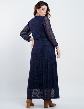 Vestido Longo Malha Renda Decote Quadrado