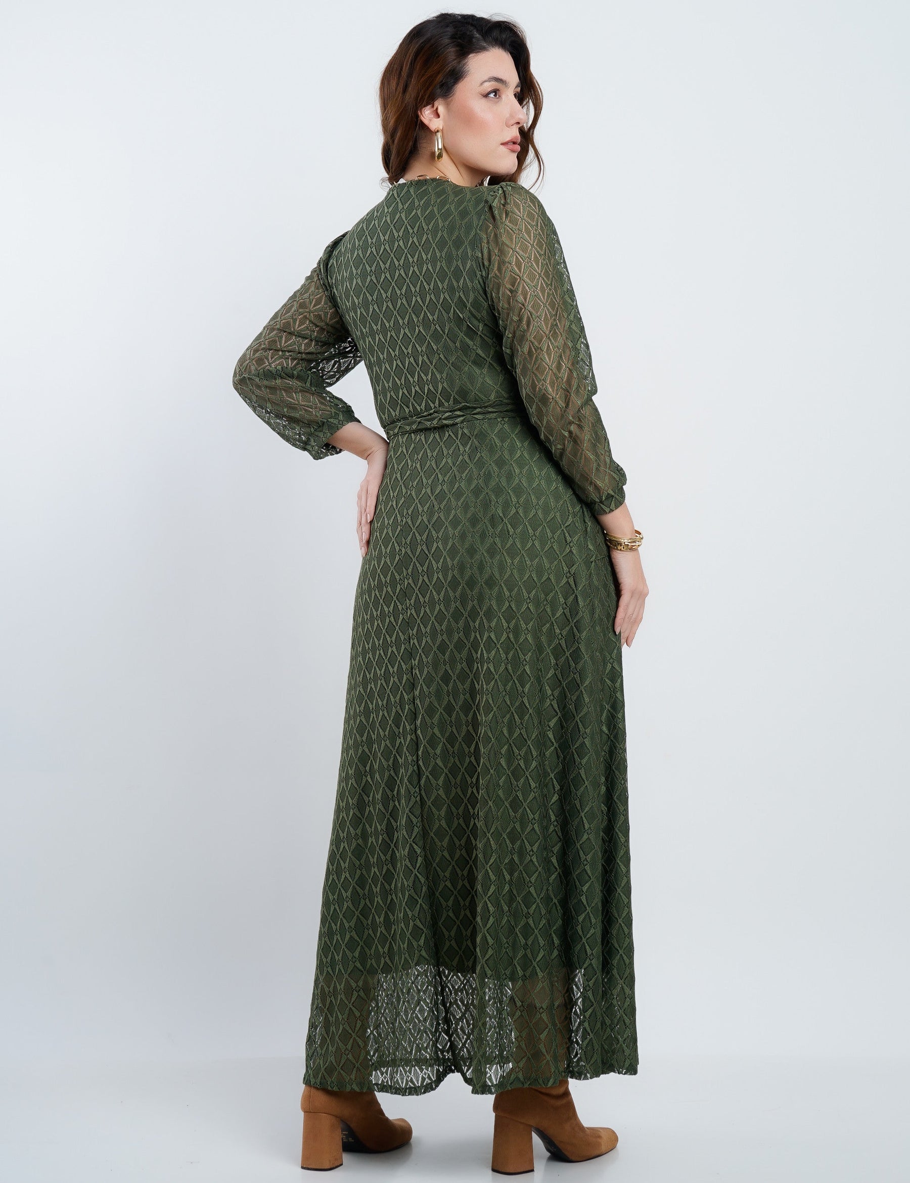 Vestido Longo Malha Renda Decote Quadrado