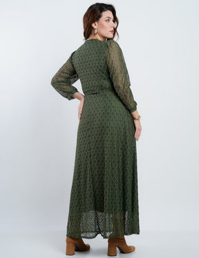 Vestido Longo Malha Renda Decote Quadrado