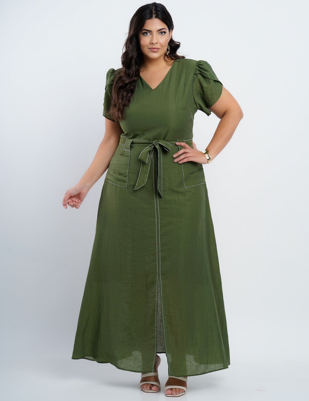 Vestido Longo Limen Com Pesponto