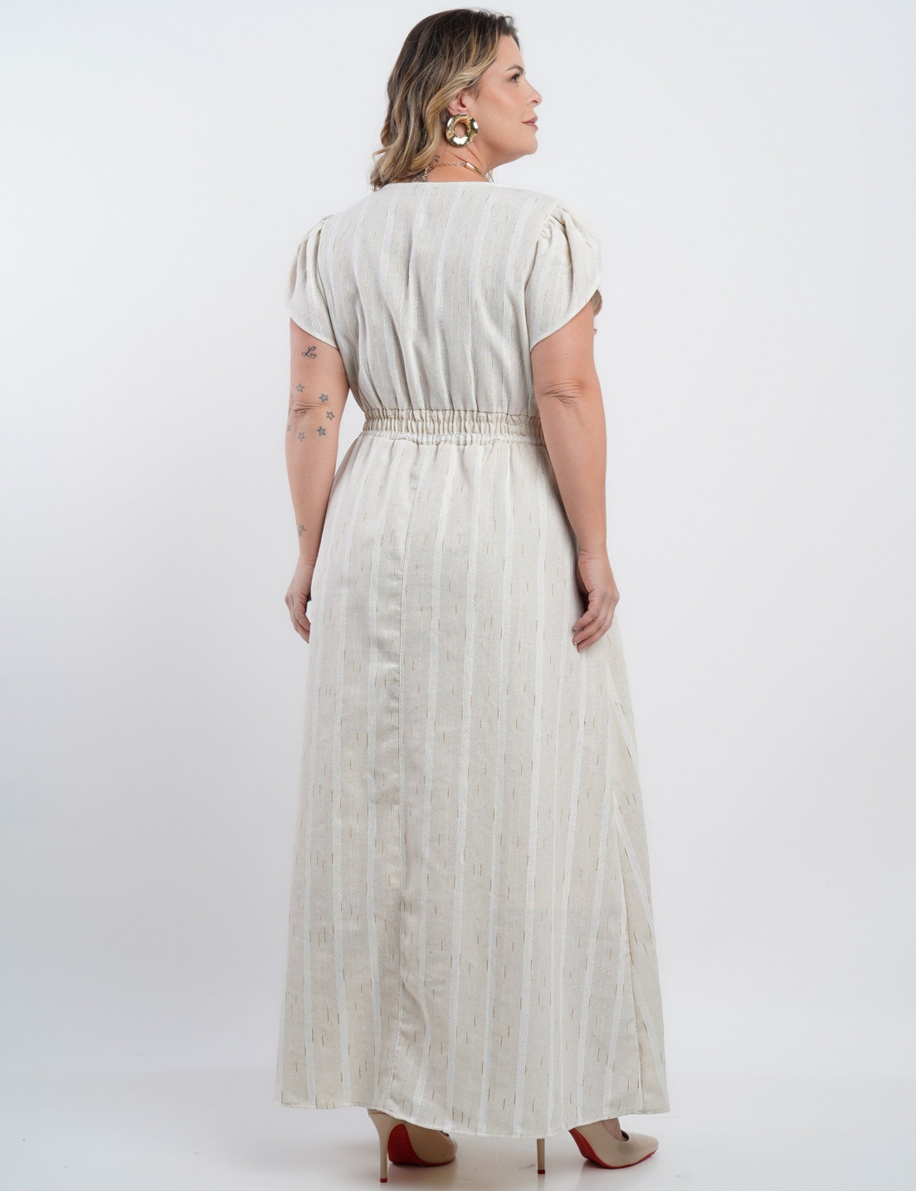 Vestido Longo Limen Listrado Lurex