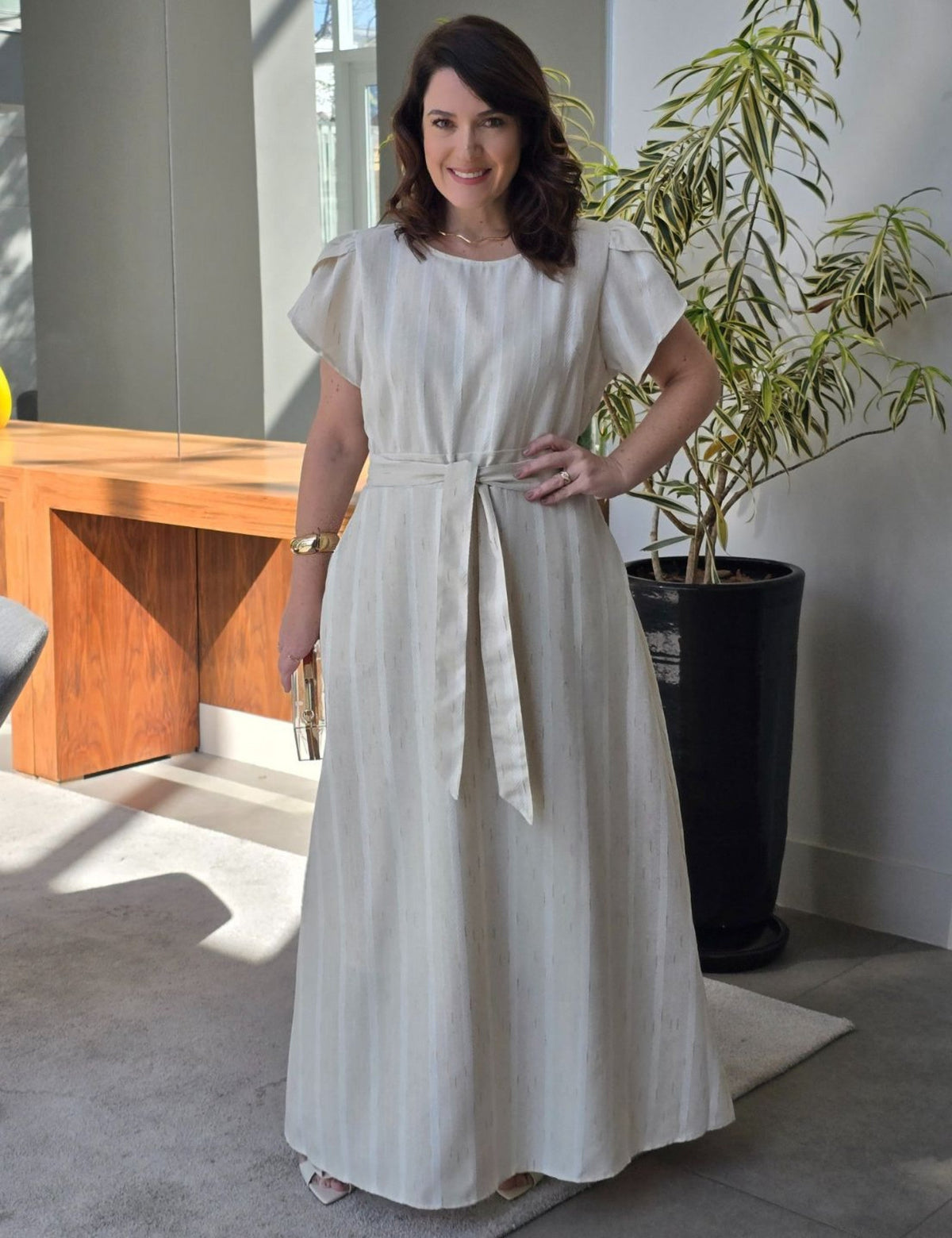 Vestido Longo Limen Listrado Lurex