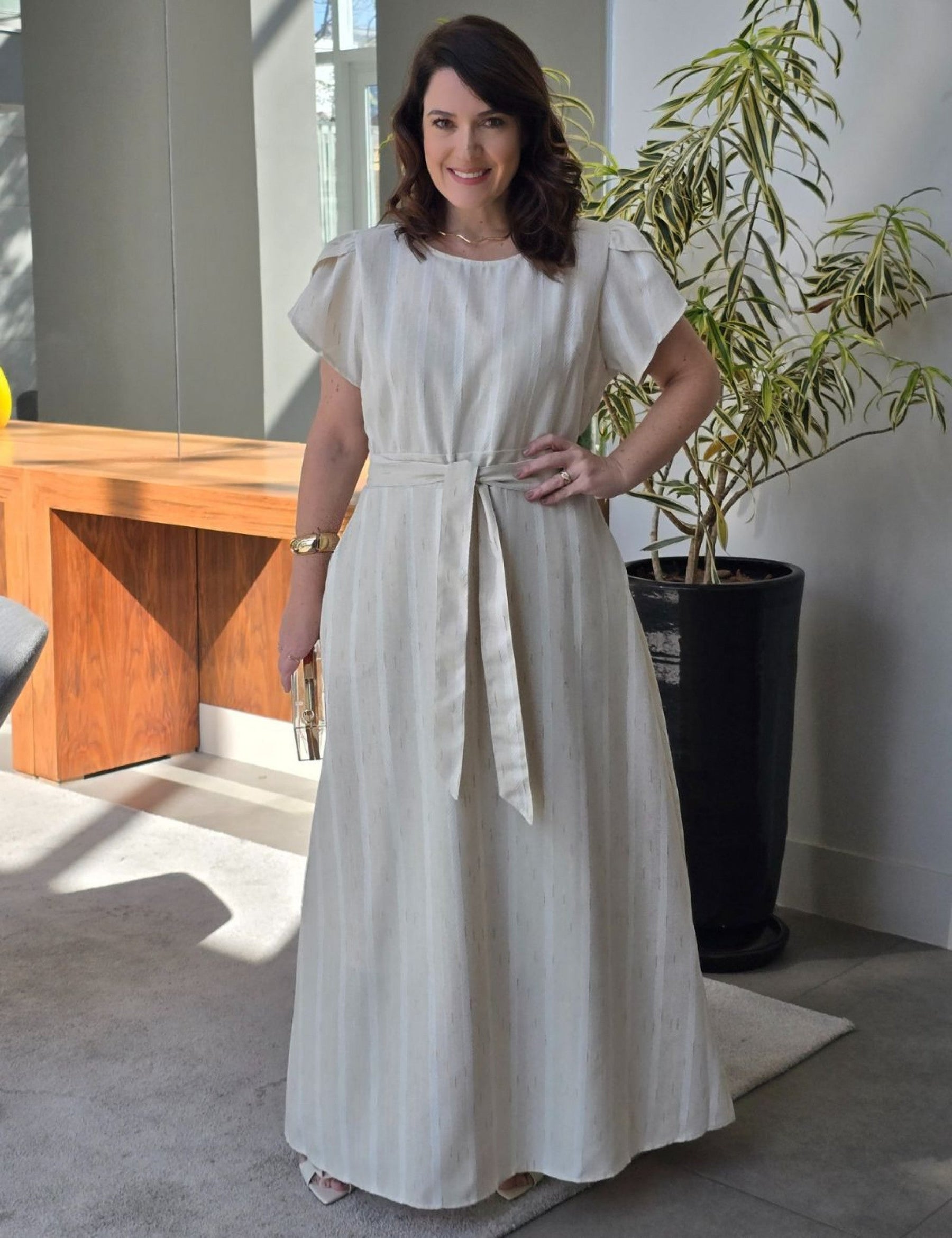 Vestido Longo Limen Listrado Lurex