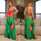 Vestido Longo Frente Única Drica Verde Floral