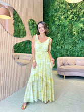 Vestido Longo em Tule Fenda Frontal, Amarelo Floral