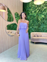 Vestido de Festa Sem Alça Plissado, Lavanda