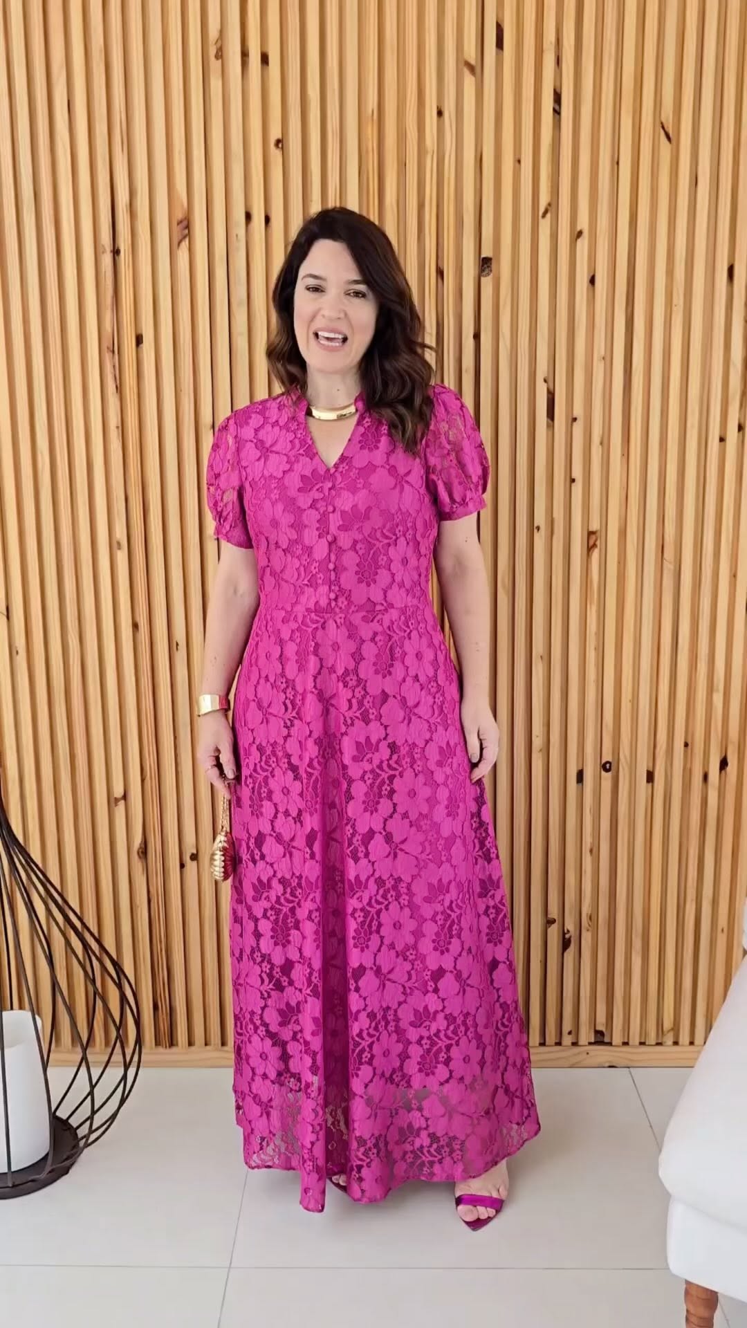 Vestido Longo Renda Com Botões