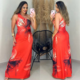 Vestido Longo Nula Manga Anita Vermelho Est. Floral