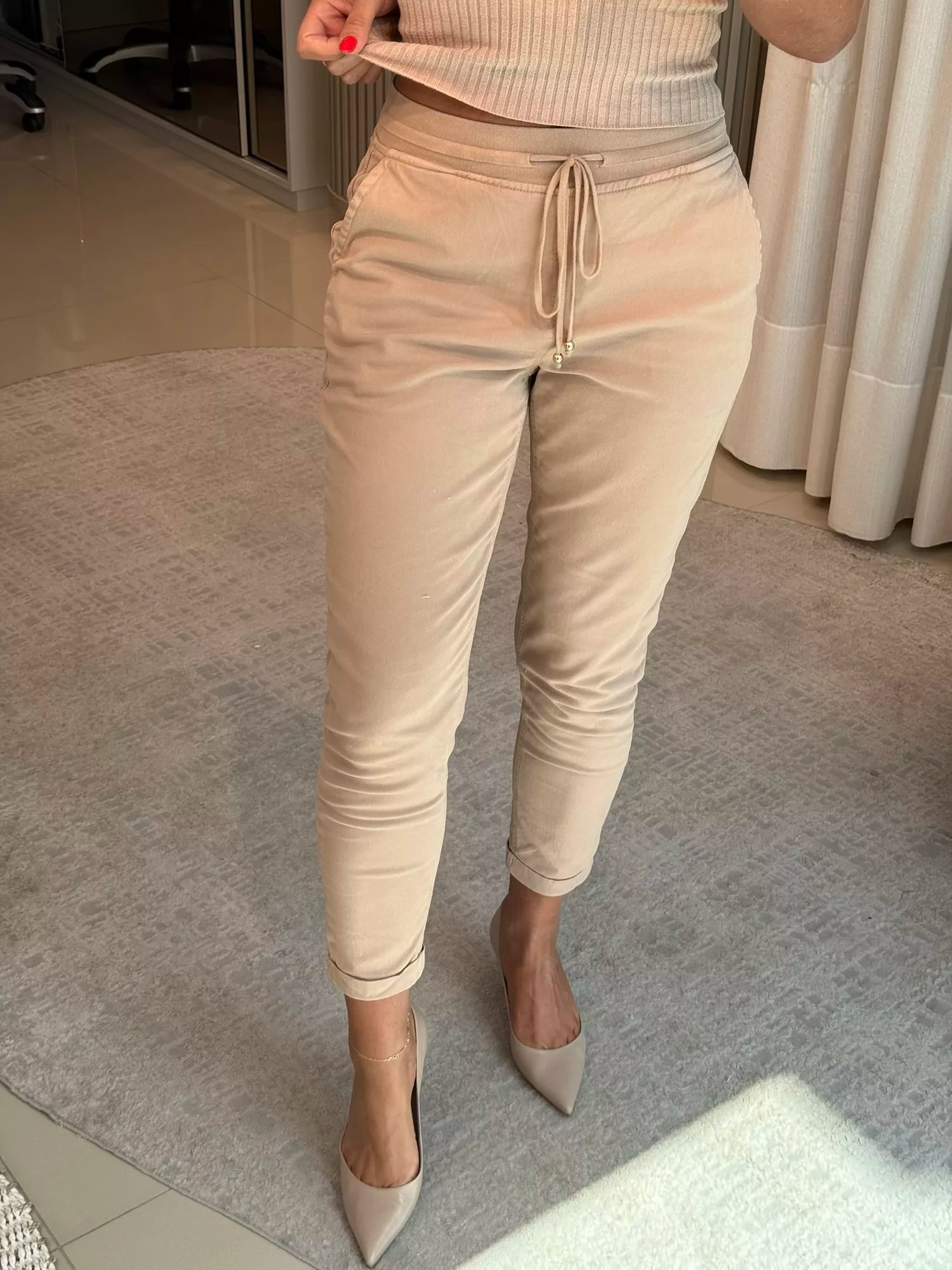 Calça De Sarja Com Cordão