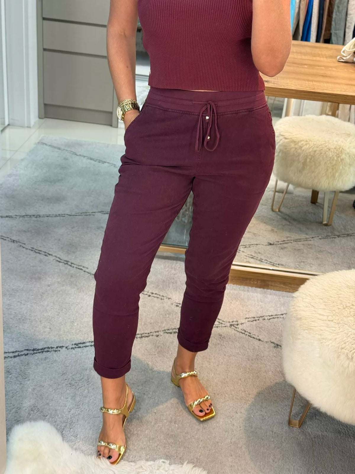 Calça De Sarja Com Cordão