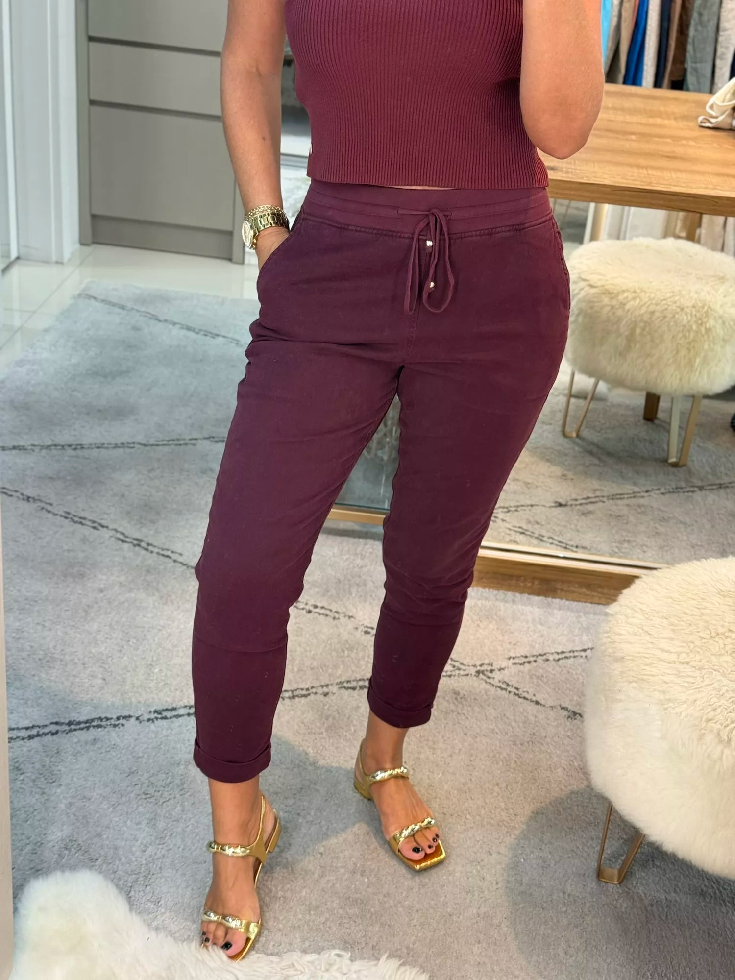 Calça De Sarja Com Cordão