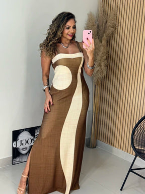 Vestido Longo c/ Alças Fenda Lateral Bela