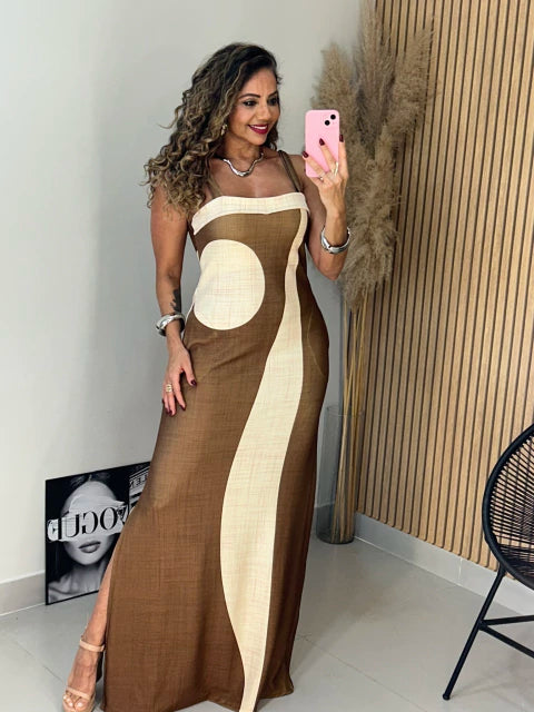 Vestido Longo c/ Alças Fenda Lateral Bela