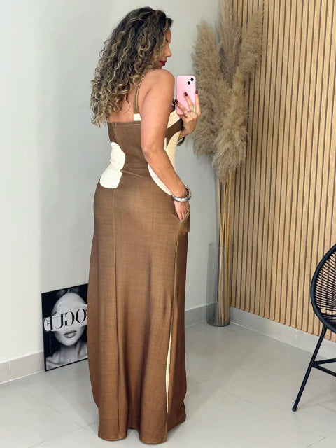 Vestido Longo c/ Alças Fenda Lateral Bela