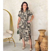 Vestido Midi Estampa Geométrica em Viscolinho